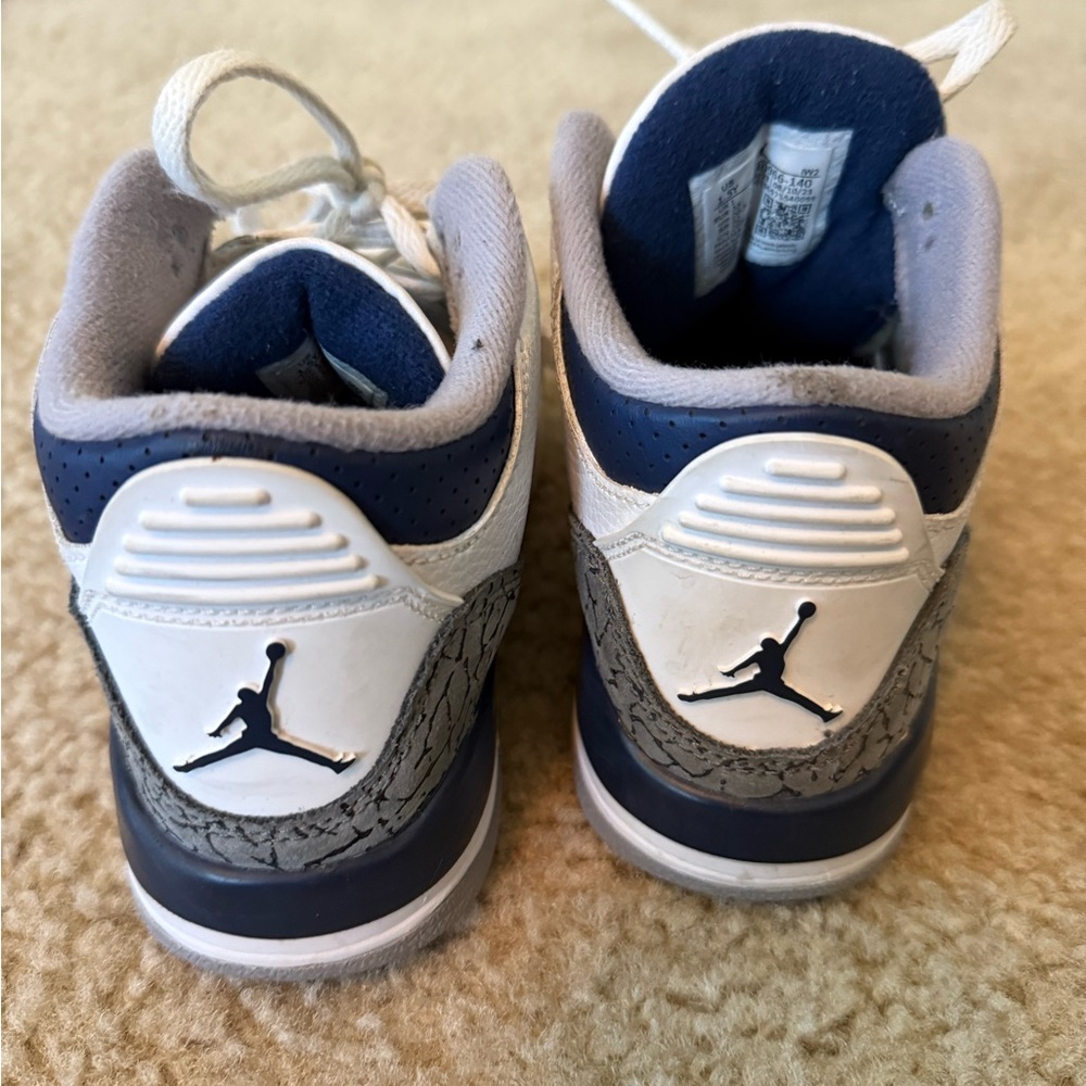 Jordan 3 Retro Kids White and Blue Sneakers - Picture 5 of 5
